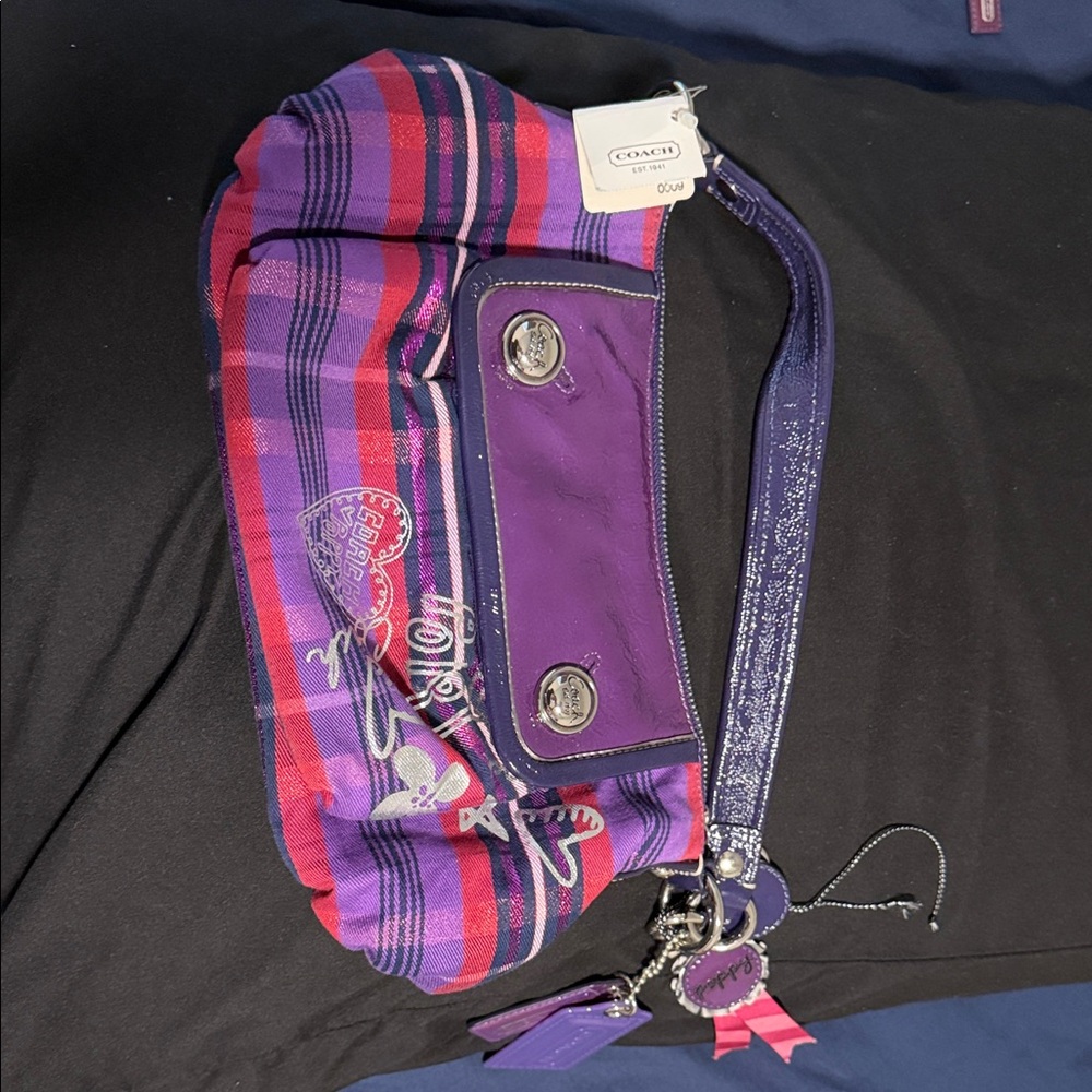 Coach Purple and Pink Plaid Backpack - Picture 7 of 12